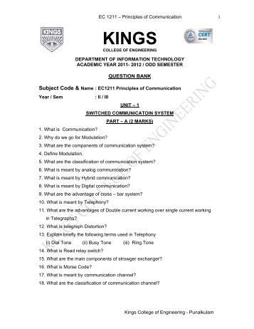 QUESTION BANK - Kings College of Engineering