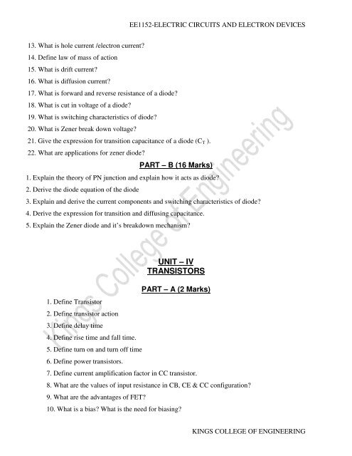 ee1152-electric circuits and electron devices - Kings College of ...