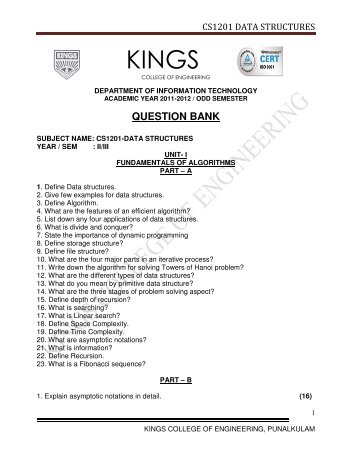 cs1201-data structures - Kings College of Engineering