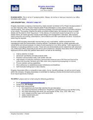 Kingsley Associates Project Analyst Job Description