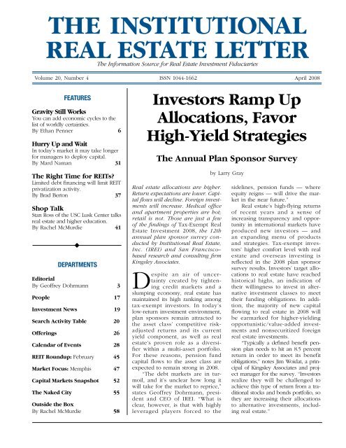 THE INSTITUTIONAL REAL ESTATE LETTER - Kingsley Associates