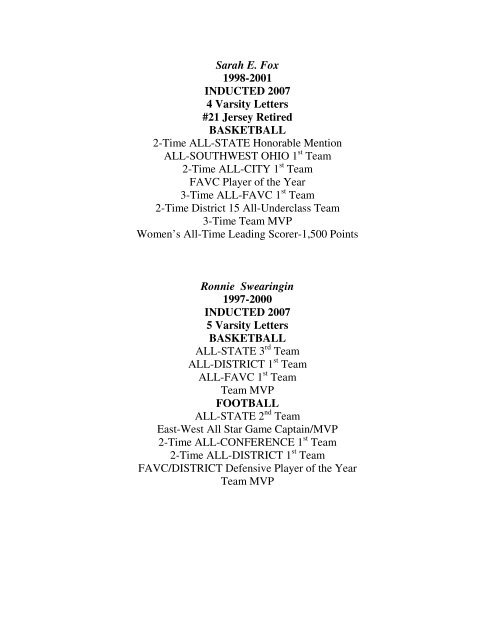 Hall of Fame Members - Kings Local School District