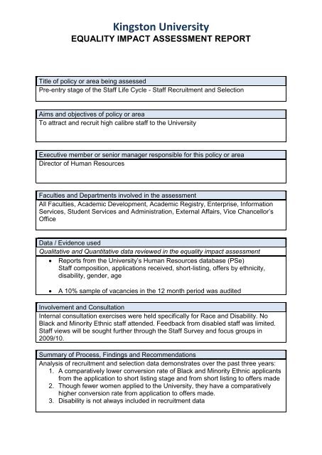 Staff Recruitment and Selection - Kingston University
