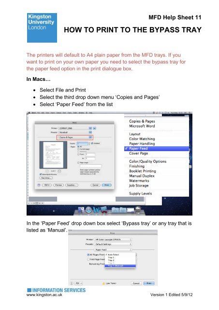 HOW TO PRINT TO THE BYPASS TRAY