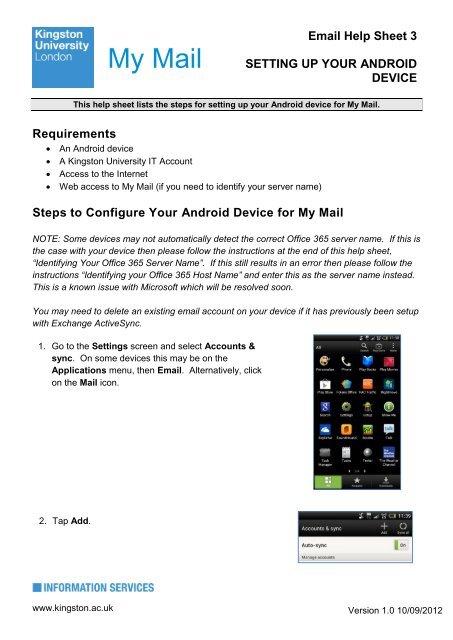 Setting up your Android Device - Kingston University