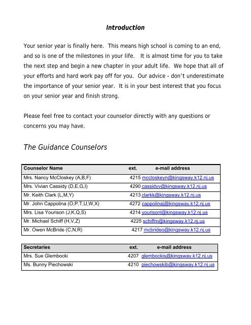 Guide to Guidance for 12th Grade Students - Kingsway Regional ...