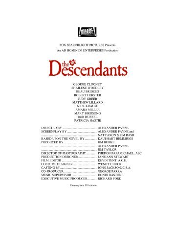 DESCENDANTS Notes FINALINTL - Torino Film Festival