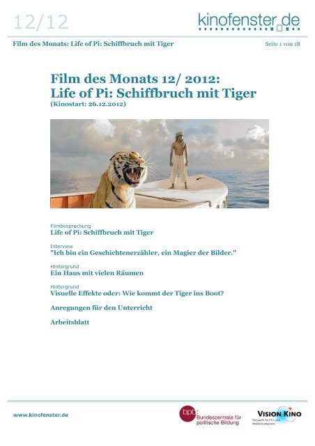 Life of Pi: Schiffbruch mit Tiger - Kinofenster.de