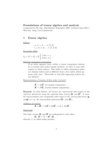 Foundations Of Tensor Algebra And Analysis 1 Tensor Kintzel Net