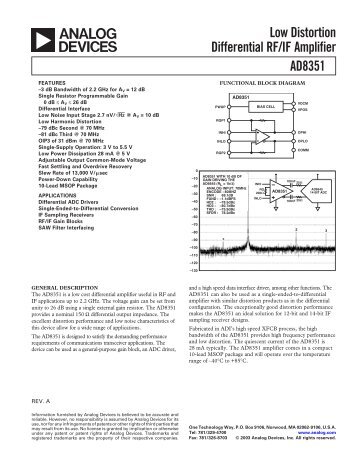 AD8351 Low Distortion differential RF/IF Amplifier Data Sheet (REV. A)