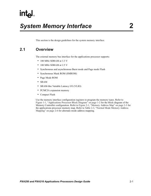 Intel PXA250 and PXA210 Applications Processors