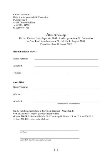 Anmeldung (pdf) - Pfarrgemeinde St. Pankratius Buldern