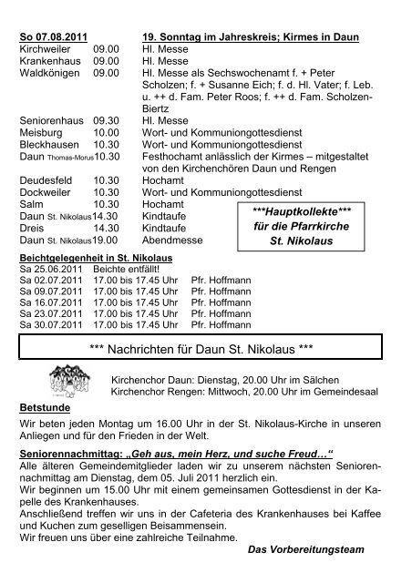 Kirchliche Nachrichten - Pastoraler Raum Daun