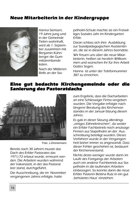 September - November 2005 - in der Kirchengemeinde Bergenhusen