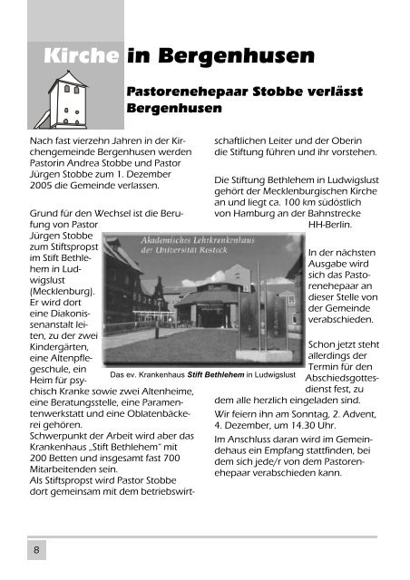 September - November 2005 - in der Kirchengemeinde Bergenhusen