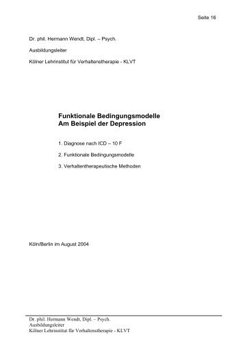 Funktionale Bedingungsmodelle Am Beispiel der Depression