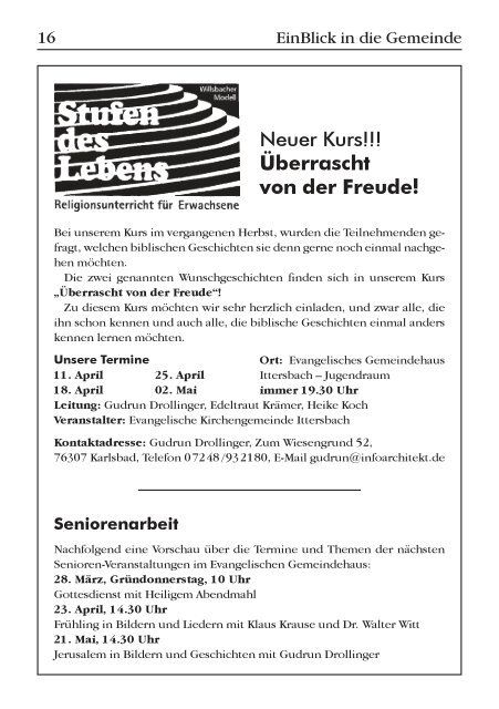 EinBlick Nr 60, MÃ¤rz 2013 - Evangelische Kirchengemeinde Ittersbach