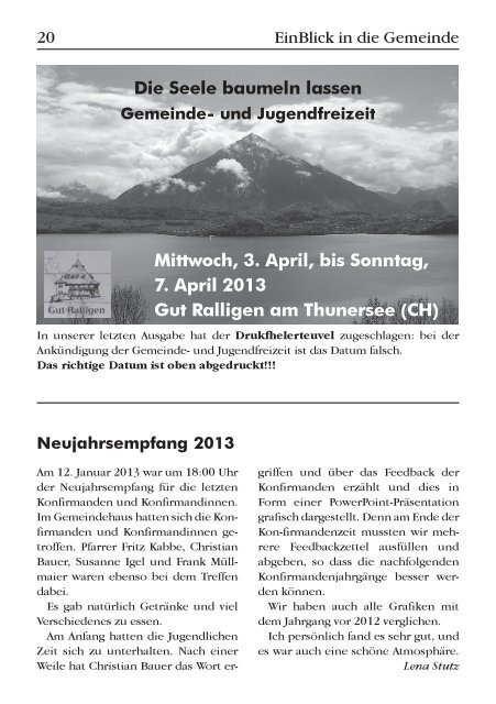 EinBlick Nr 60, MÃ¤rz 2013 - Evangelische Kirchengemeinde Ittersbach