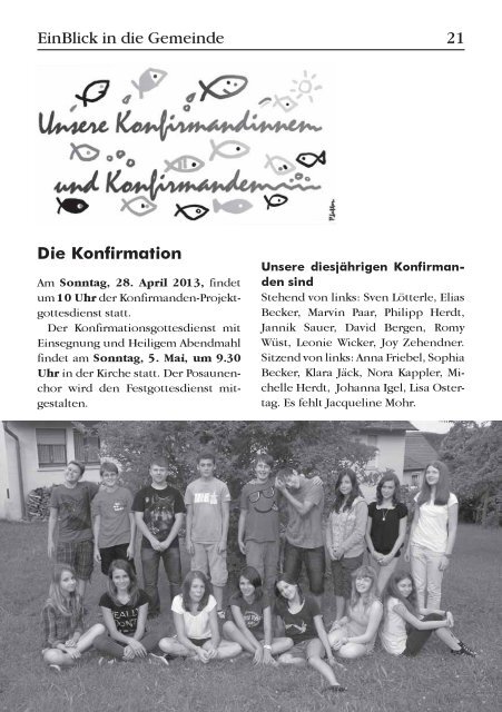 EinBlick Nr 60, MÃ¤rz 2013 - Evangelische Kirchengemeinde Ittersbach