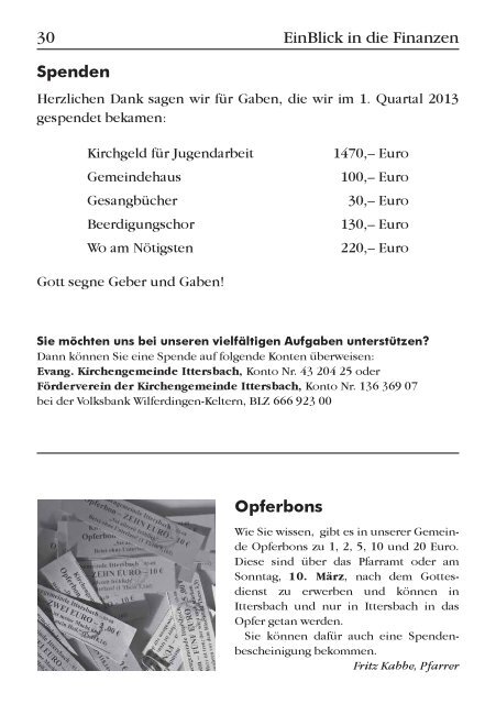 EinBlick Nr 60, MÃ¤rz 2013 - Evangelische Kirchengemeinde Ittersbach