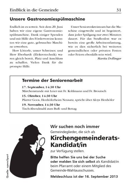 EinBlick Nr 62, September 2013 - Evangelische Kirchengemeinde ...