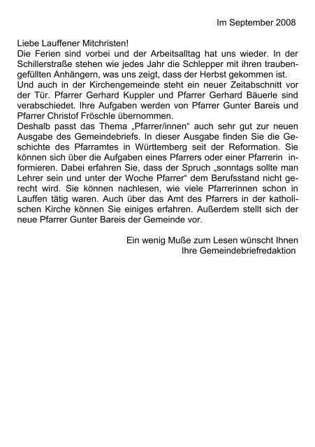 Gemeindebrief September 2008 - Ev. Kirchengemeinde Lauffen