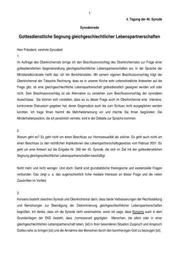 Oberkirchenrat Prof. Dr. Dietmar Pohlmann, Einbringungsrede zum
