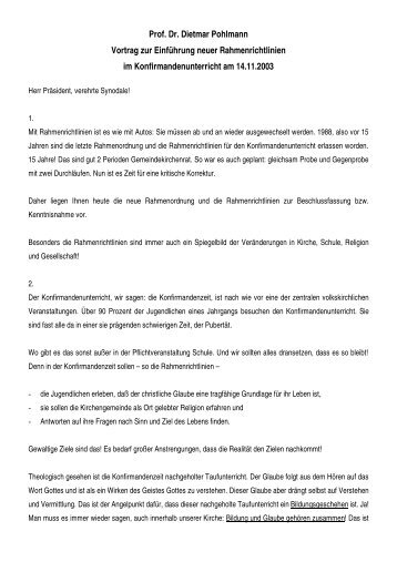 Prof. Dr. Dietmar Pohlmann Vortrag zur EinfÃ¼hrung neuer ...