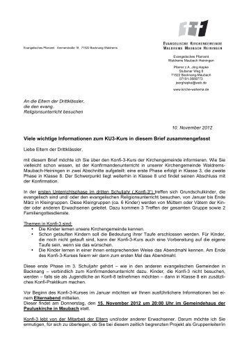 Elternbrief von Pfarrer Hapke an alle interessierte Eltern von ...