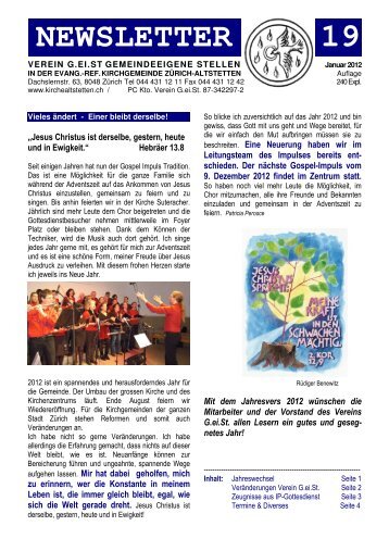 Newsletter Verein G.ei.St., Januar 2012 - Evangelisch-reformierten ...