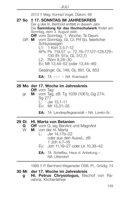 Liturgischer Kalender - ErzdiÃ¶zese Salzburg