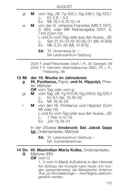 Liturgischer Kalender - ErzdiÃ¶zese Salzburg