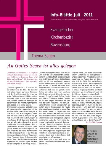 Juli 2011: Thema Segen - Evangelischer Kirchenbezirk Ravensburg