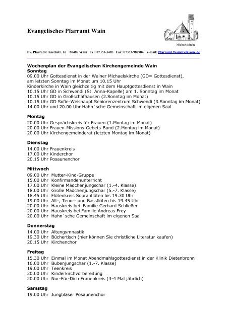 Wochenplan zum ausdrucken - Evangelischer Kirchenbezirk Biberach