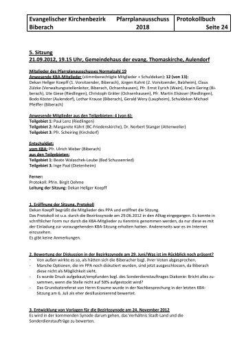 Protokoll vom 21. September 2012 - Evangelischer Kirchenbezirk ...