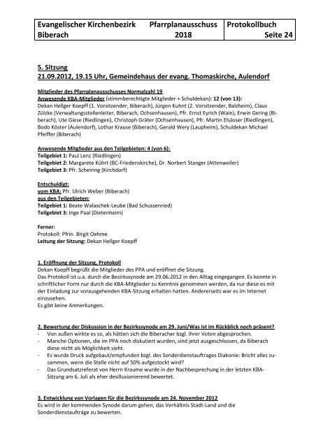 Protokoll vom 21. September 2012 - Evangelischer Kirchenbezirk ...