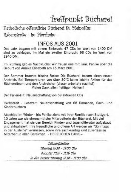 Weihnachtsbrief 2001 - Kirchenchronik