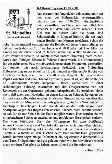 Weihnachtsbrief 2001 - Kirchenchronik