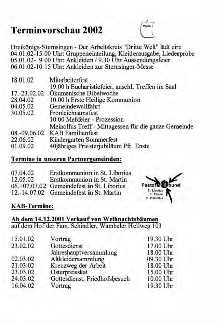 Weihnachtsbrief 2001 - Kirchenchronik