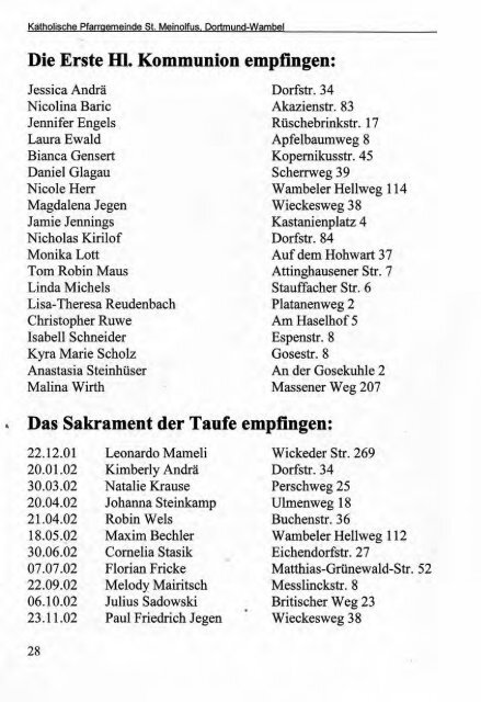 Weihnachtsbrief 2002 - Kirchenchronik