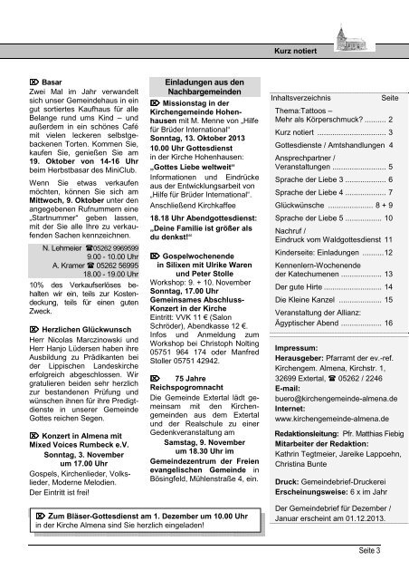 Gemeindebrief Oktober - November 2013 - Kirchengemeinde Almena