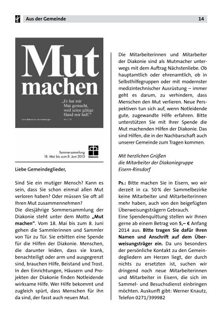 aktuelle Ausgabe - Ev. Kirchengemeinde Eisern & Rinsdorf