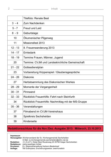 Gemeindebrief 2013 Sept. - Oktober - Kirchengemeinde Sechshelden