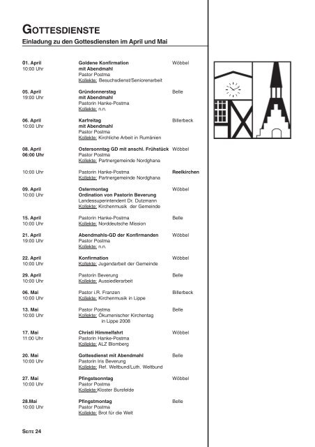 EMEINDEBRIEF - Kirchengemeinde Wöbbel, Belle und Billerbeck