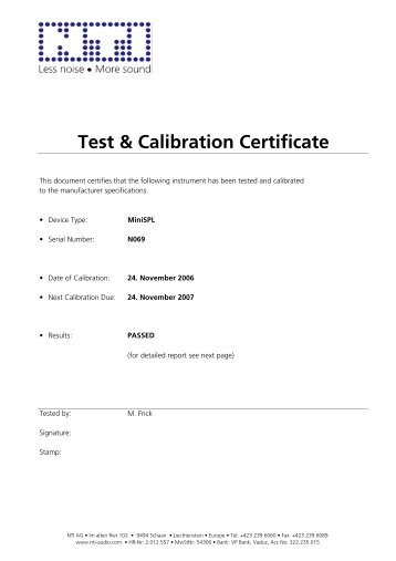Test & Calibration Certificate
