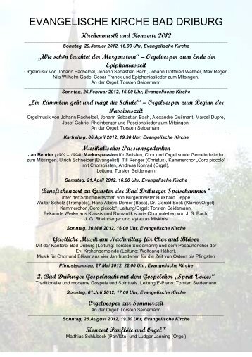 Jahresprogramm 2012 Kirchenmusikalische Veranstaltungen und
