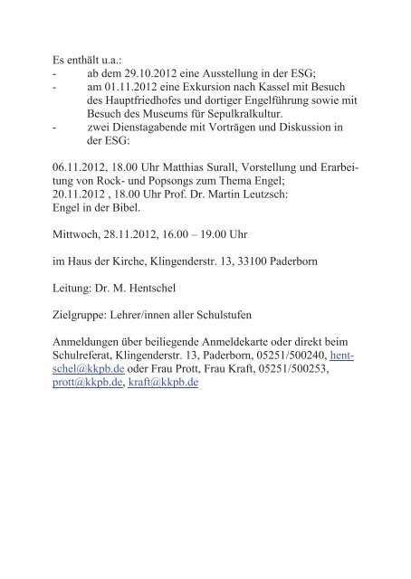 Veranstaltungen des Schulreferats im Ev. Kirchenkreis Paderborn