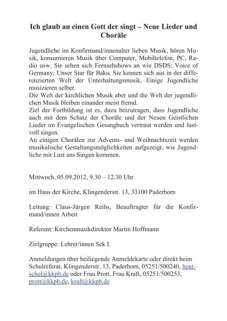 Veranstaltungen des Schulreferats im Ev. Kirchenkreis Paderborn