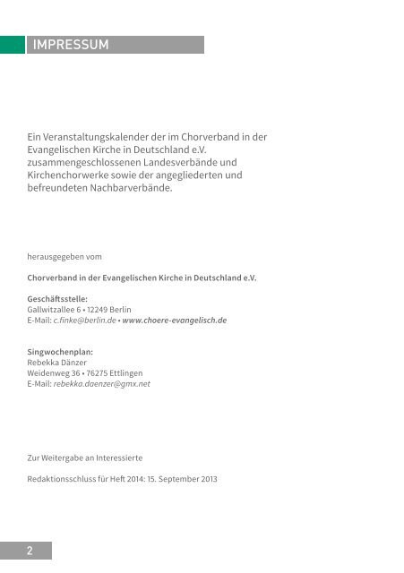 Sing- und Chorleitungswochen 2013 - Chorverband in der ...
