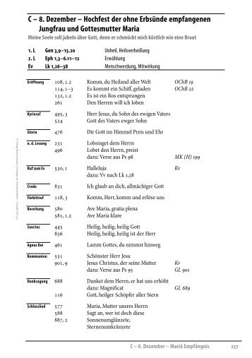 C – 8. Dezember – Hochfest der ohne Erbsünde empfangenen ...